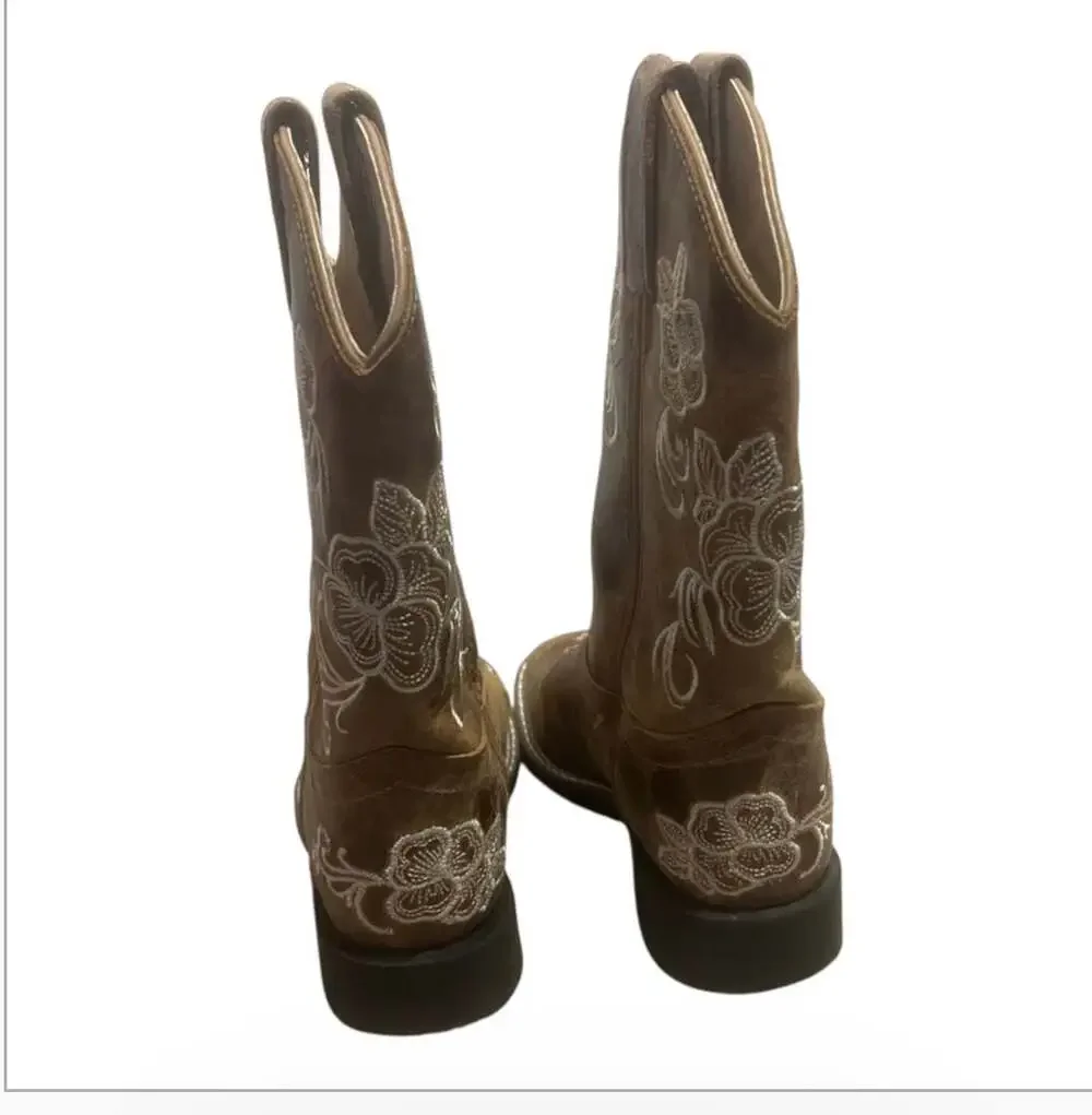 Shyanne Girls' Little Lasy Floral Embroidered Western Boots Broad Square Toe